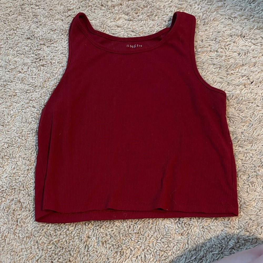 SHEIN Deep Red Sleeveless Ribbed Top